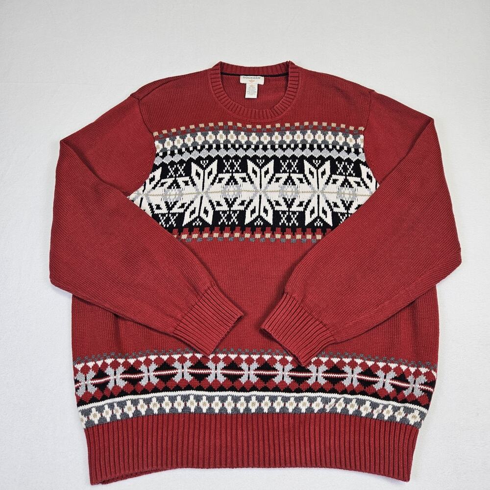 Y2K Dockers Men XL Nordic Fair Isle Sweater Winter Crew Neck Long Sleeve Holiday - Picture 12 of 12